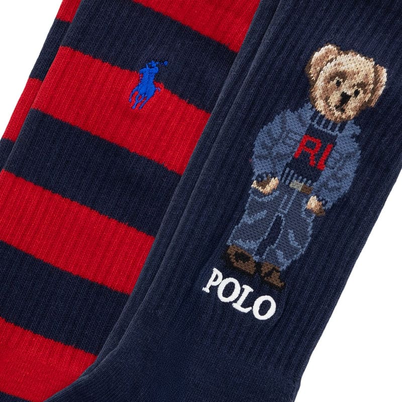 2 Pack Denim Bear Crew Socks in Navy/Red
