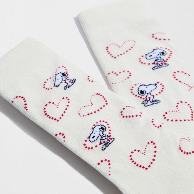 Snoopy Off White Heart Socks for Her