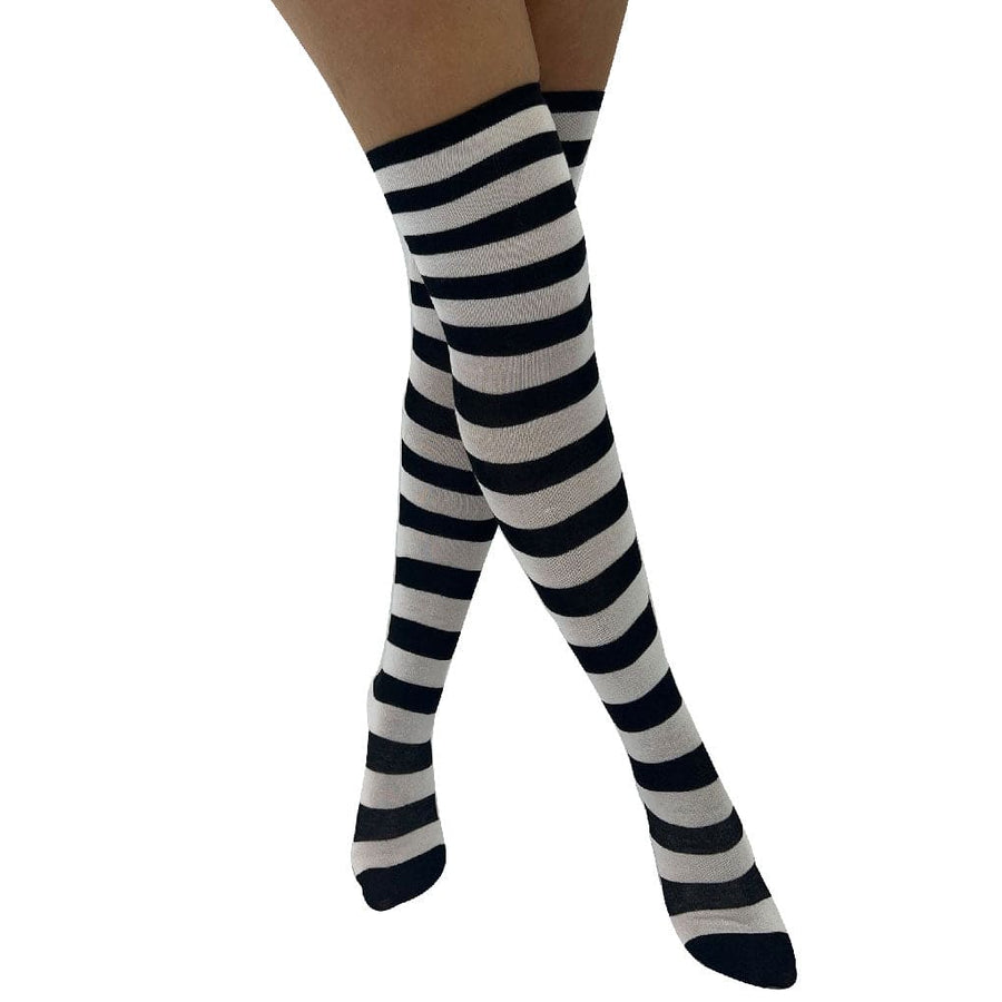 Over the Knee Striped Socks with Paw Print