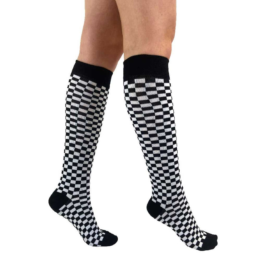 Knee High Socks Black White Checkerboard