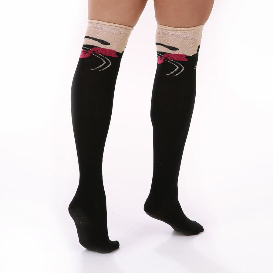 Cat Over The Knee Socks with Tail Black /Beige