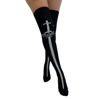 Twin Roads Socks -Skull and Sword Over the Knee Socks