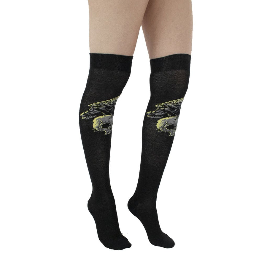 Twin Roads - Socks - Raven Skull Over The Knee Sock