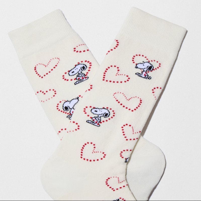 Snoopy  Off White Heart Socks for Her
