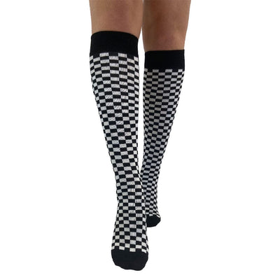 Twin Roads Socks for Her - Knee High Socks Black White Checkerboard