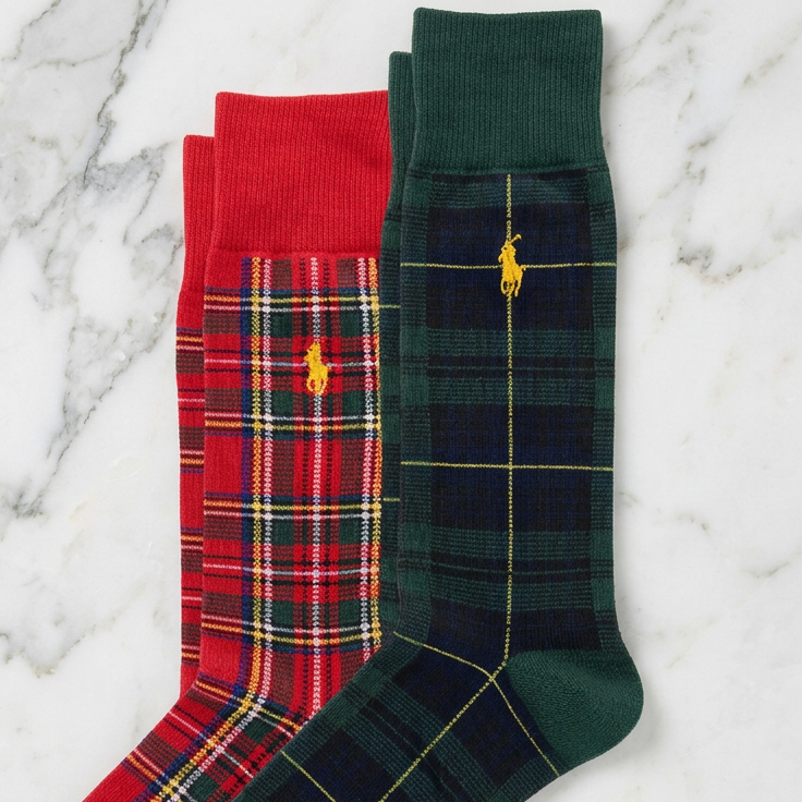 Polo Plaid Cotton-Blend Trouser Sock 2-Pack.