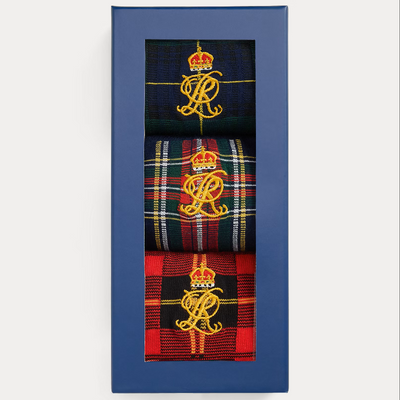 Crest-Embroidered Plaid 3-Sock Gift Set