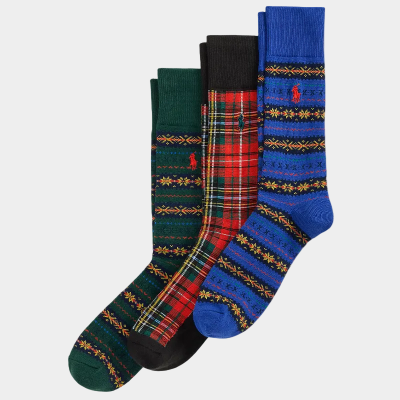 Fair Isles and Plaid 3-Sock Box Gift Set