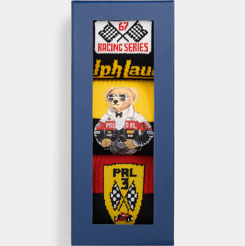 Athletic RL Moto Bear 3-Sock Gift Box