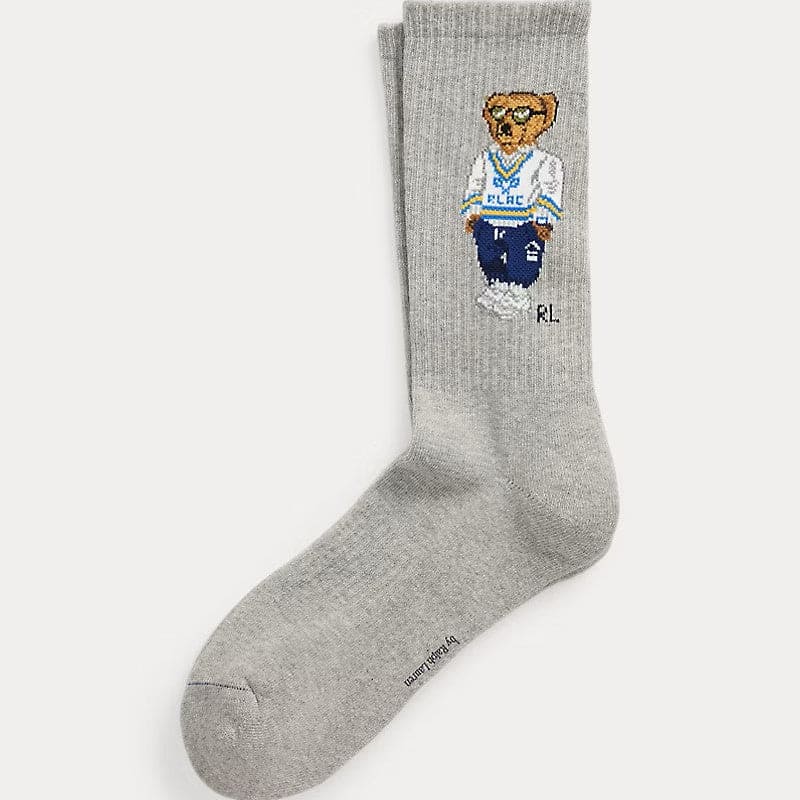 Polo Bear Cotton-Blend Grey Crew Socks