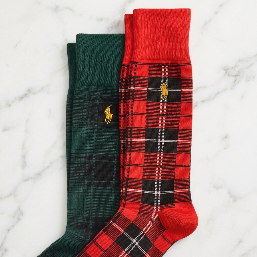 Polo Plaid Cotton-Blend Trouser Sock 2-Pack